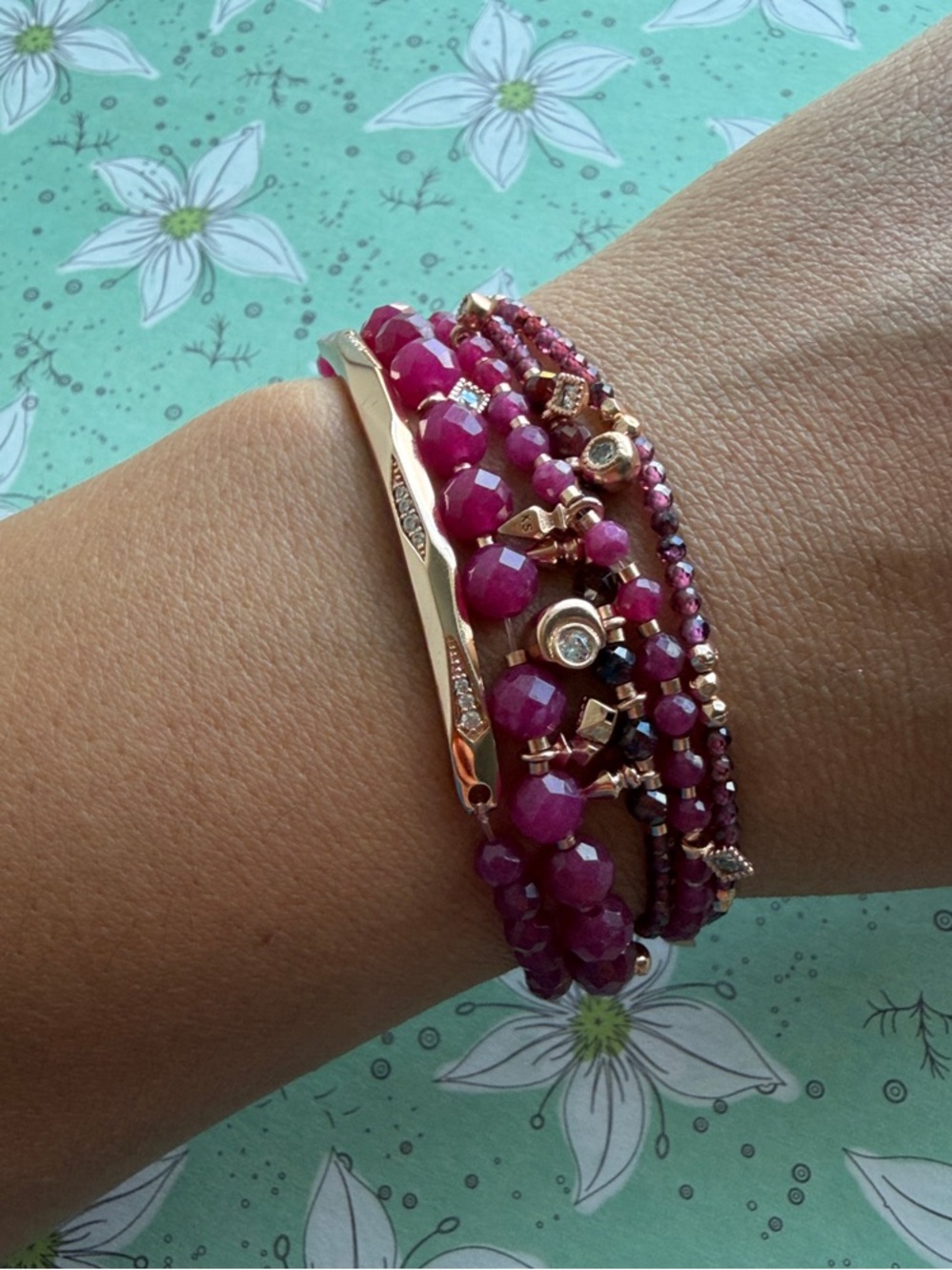 Kendra Scott Rose Gold & Fuchsia Layered Beaded Bracelet